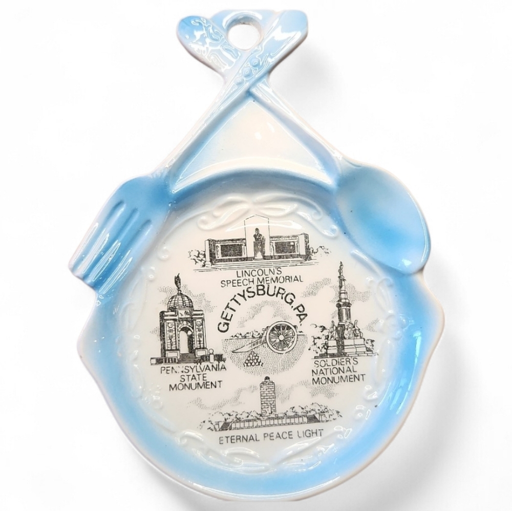 Vintage Gettysburg PA Spoon Rest Lincoln Memorial Blue Japan